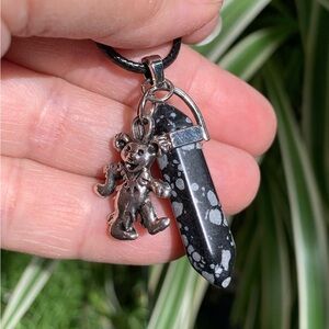 Grateful Dead Snowflake Obsidian Necklace with Marching bear Charm